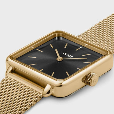 Cluse La Tetragone Gold Mesh Black Square Watch