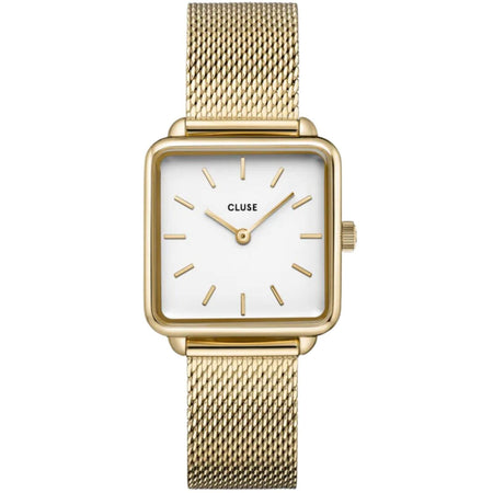 Cluse La Tetragone Gold Mesh Square Dial Watch - White