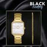 cluse-la-tetragone-gold-watch-curb-chain-bracelet-gift-box set