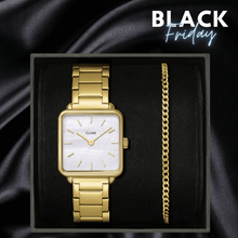 cluse-la-tetragone-gold-watch-curb-chain-bracelet-gift-box set