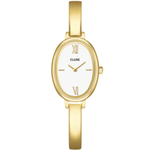 ladies-gold-oval -watch-with simple fine-metal-strap