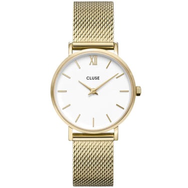 Cluse Minuit Gold Mesh Watch - White
