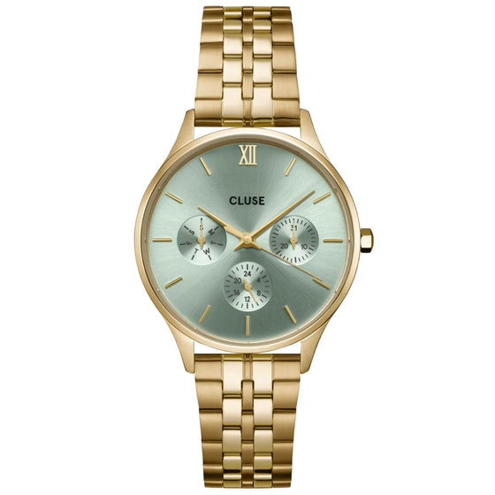 cluse-minuit-multifunction-gold-watch-sage-green