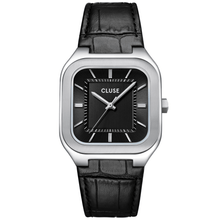 Cluse Quadrus Leather Watch - Silver/Black