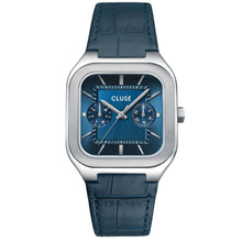 cluse-quadrus-multifunction-leather-watch-silver-blue