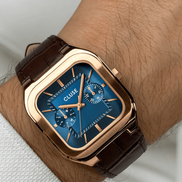 Cluse Quadrus Rose Gold Watch - Blue/Brown