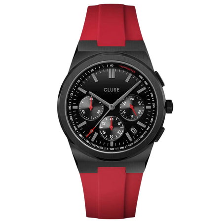 Cluse Vigoureux Chrono Silicone Black Watch - Red