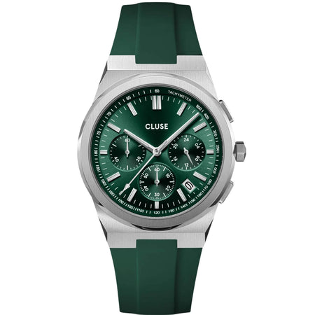 Cluse Vigoureux Chrono Silicone Silver Watch - Green