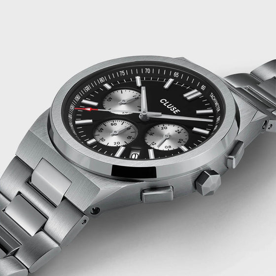 Cluse Vigoureux Chrono Steel Silver Watch - Black