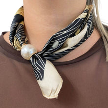 Cream & Black Print Pearl Neck Scarf