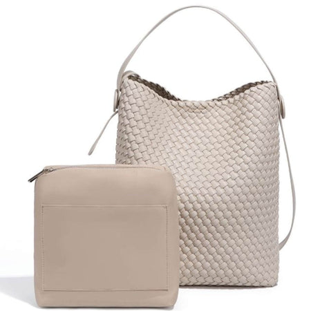 Cream Woven Hobo Bag with Matching Pouch