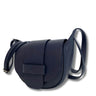 Navy blue handbag with a strap on a white background