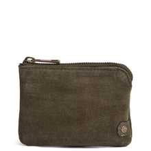 Brown leather wallet with a zipper on a white background