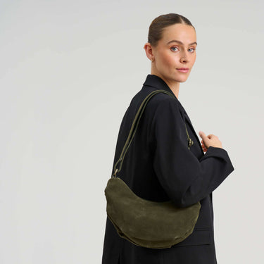 ladies green suede bag