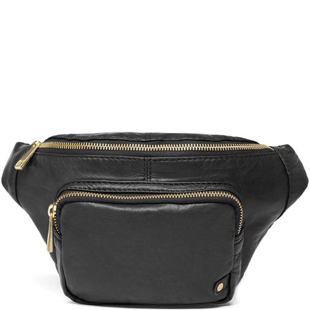 Depeche Black Leather Bumbag/Sling Bag