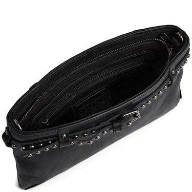 Black studded clutch bag on a white background