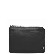 Black zippered pouch on a white background