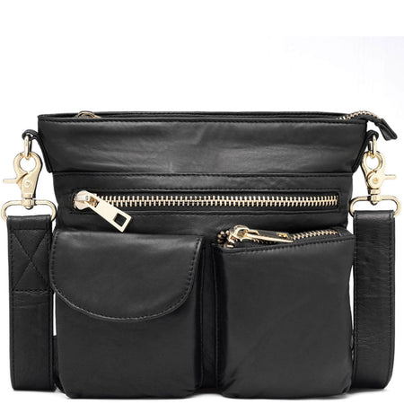Depeche Black Leather Crossbody Bag - Gold Zip