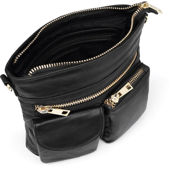 Depeche Black Leather Crossbody Bag - Gold Zip