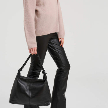 ladies large black leather shoulder bag