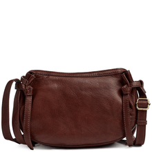 ladies oval brown leather crossbody bag
