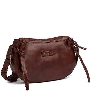 ladies oval brown leather crossbody bag