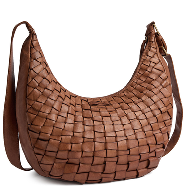 Depeche Brown Leather Large Woven Crossbody Bag
