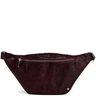 Brown suede waist bag with a silver zipper on a white background
