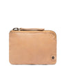 pale Tan leather wallet with a zipper on a white background