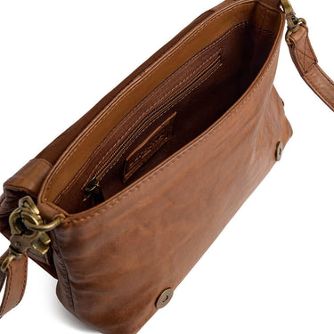 ladies brown tan toned leather bag with two strap and zip pocket
