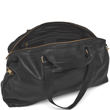 large unisex black leather weekend gym holdall bag