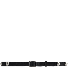 ladies black leather skinny belt with silver studs