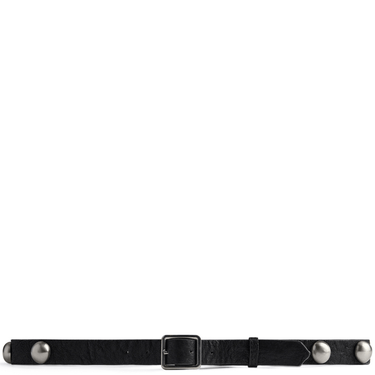 ladies black leather skinny belt with silver studs