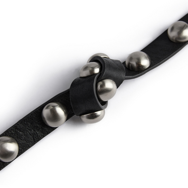 ladies black leather skinny belt with silver studs