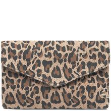 Leopard print purse on a white background