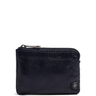 Black leather wallet with a zipper on a white background