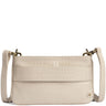 An off-white crocodile-embossed leather shoulder bag with a matching strap and gold-tone hardware, shown against a plain white background.