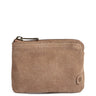 Brown leather wallet with a zipper on a white background