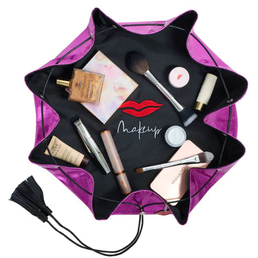 Donna May Metallic Drawstring Makeup Bag - Hot Pink