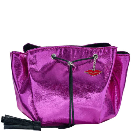 Donna May Metallic Drawstring Makeup Bag - Hot Pink