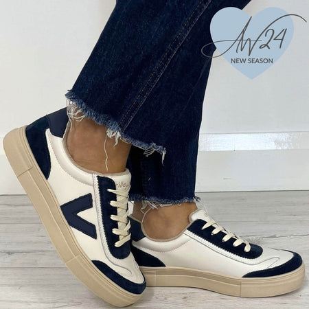 Drilleys Eighty Elevated Sole Sneakers - Cream/Navy