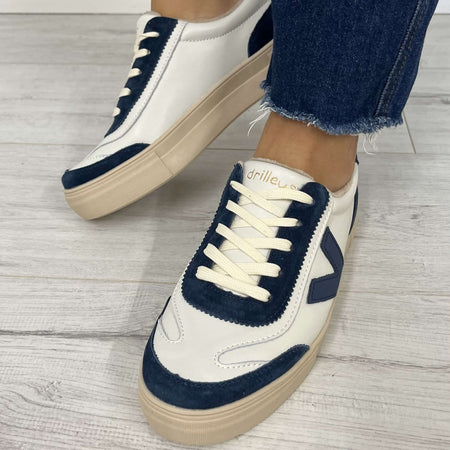 Drilleys Eighty Elevated Sole Sneakers - Cream/Navy