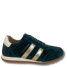 A dark teal suede sneaker with metallic gold three-stripes, a cream heel tab, and gold 'SUPERNOVA' text on the side, shown against a plain white background.