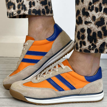 drilleys orange and blue sneakers