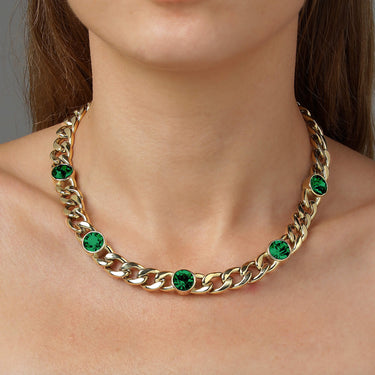 Dyrberg Kern Angelina Gold Chunky Curb Chain Necklace - Emerald Green