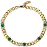 Dyrberg Kern Angelina Gold Chunky Curb Chain Necklace - Emerald Green