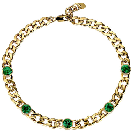 Dyrberg Kern Angelina Gold Chunky Curb Chain Necklace - Emerald Green