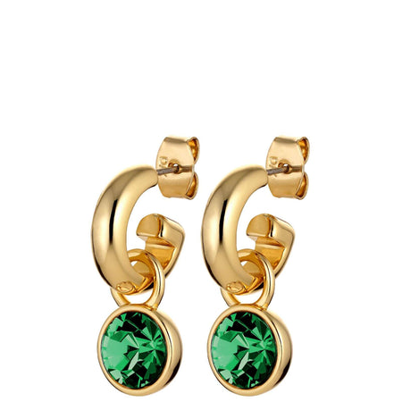 Dyrberg Kern Anna Gold Hoop Charm Earrings - Green