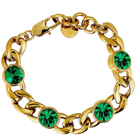 Dyrberg Kern Ariane Gold Curb Chain Bracelet - Emerald Green