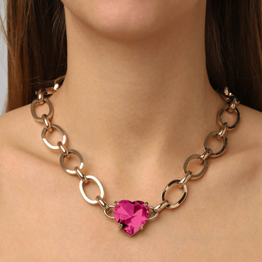 DYRBERG/KERN Braze Gold Large Link Heart Pendant Necklace - Rose